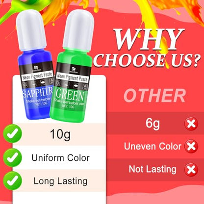 Neon Pigment Paste, 12 Colors Pigment Paste for Epoxy Resin, Opaque Resin Dye, Vibrant Color Easily Mix for Making Jewelry, Bath Bombs, Soap, Candles, Nail Art, Christmas Coasters Adult Hobby
