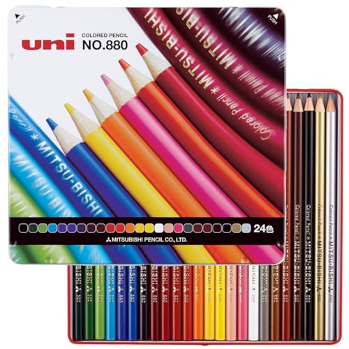Mitsubishi Pencil K88024CP Colored Pencils, 880, 24 Colors, Height 7.4 x Width 7.8 x Thickness 0.5 inches (187.0 x 199.0 x 12.0 mm) - style: Set of 24 colors