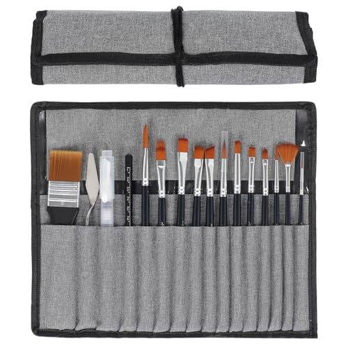 Paint Brushes Set, Nylon Hair Artist Brushes with Wide Flat, Round, Filbert, Flat, Fan, Angle,Palette Knife for Acrylic Oil Watercolor,Black Handle,16PCS