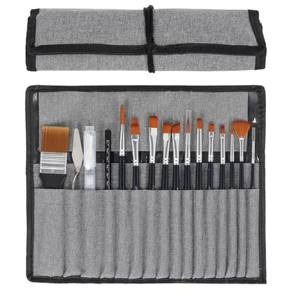 Paint Brushes Set, Nylon Hair Artist Brushes with Wide Flat, Round, Filbert, Flat, Fan, Angle,Palette Knife for Acrylic Oil Watercolor,Black Handle,16PCS