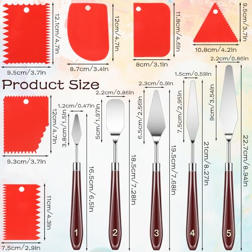 11 Pcs Palette Knife Set 5 Pcs Stainless Steel Palette Knives With 6 Plastic Paint Scraper, Painting Tools for Oil, Canvas, Acrylic Painting and Cake Decorating Applications