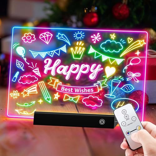 Rechargeable 11.8”×7.9” Glow Doodle LED Note Board with Colors,2 Modes&7 Colors with Remote Control,LED Drawing Board for Office/Café/Home Decor&Message,Birthday/Easter/Holiday Gifts,Black - color: Black