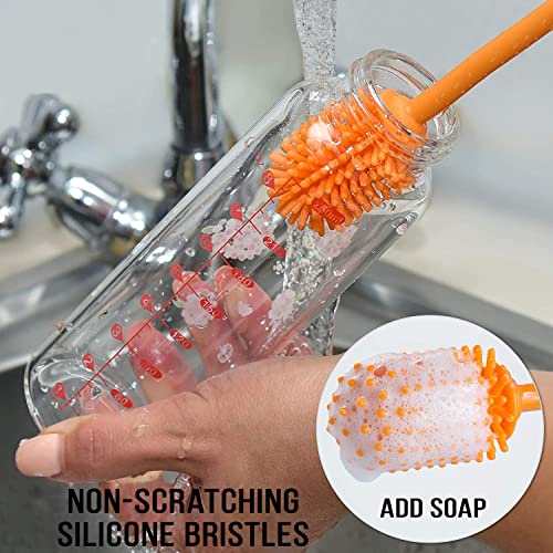 Kitchiny Silicone Bottle Brush with 2 Straw Cleaners - 12.5” Water Bottle Cleaner Brush for Yeti, Hydro Flask, Owala, Stanley, Baby Bottles, Glassware, Vases & Narrow Neck Containers - Orange - color: Orange