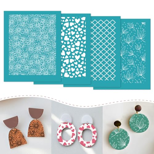 Briartw 4 Pattern Clay Silk Screen Stencil Set for Polymer Clay –Daisy & Heart DIY Craft Templates (4.13x3.35 Inch / 10.5x8.5 cm) –for Polymer Jewelry,Earrings,Sculpting & Decorative Art - color: Daisy & Heart Pattern Stencils