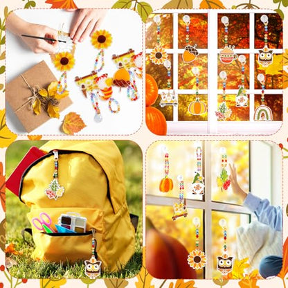 WinnerWhy 30 Sets Autumn Suncatchers Window Art Kits, DIY Sun Catchers Bulk Crafts Paint Your Own Window Ornaments for Party Birthday Activity Home Decor - style: Autumn Style
