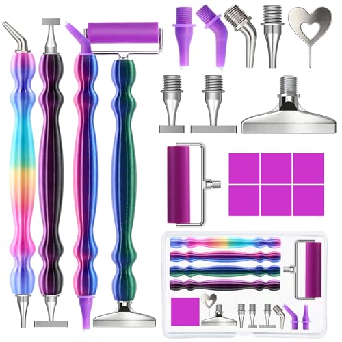 Diamond Painting Pen Drill Bead Dot Pen Kit with Screw Steel Diamond Painting Pen Tip Nibs Multi-Placers, 6 Clay, Parchment Paper Cutter, Diamond Art Roller Tool Accessories for Adult (CBGP Set) - color: CBGP Set