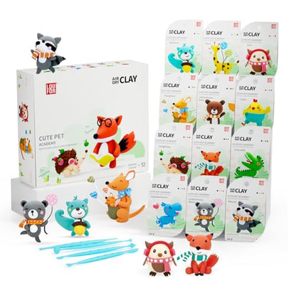 LOUFOR Air Dry Clay Kits - Modeling Clay for Kids, Ultra Light & Soft, Safe & Non-Toxic, 12 Boxes DIY Model Magic Clay with Sculpting Tools & Tutorials, Creatible Art Crafts Toys Gifts Boys Girls - color: #04-Cute Pet Academy