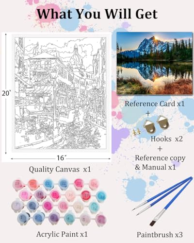 TOCARE Mountains Paint by Numbers Kit for Adults Nature,Adult Paint by Number Mountain Lake,Acrylic Adults' Paint-by-Number Kits Canvas 16x20Inch - color: Mountain Lake