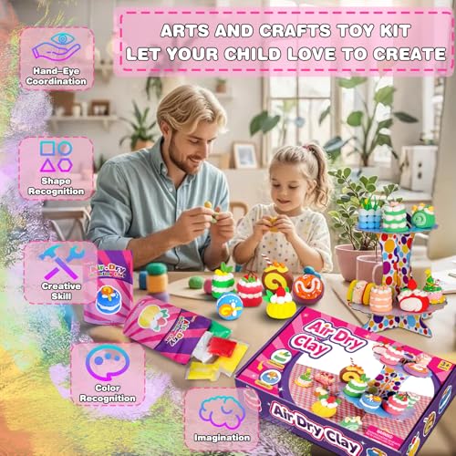ifergoo Air Dry Clay Kit for Kids - Cakes Modeling Clay, Includes 6 Dessert Designs and Display Stand, DIY Art & Crafts School Projects, Home Party Kids Toys, Holidays Gifts for Age 3-12 Girls & Boys - color: Cakes Kit