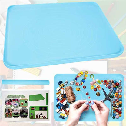Silicone Art Mat for Crafts, Large 24x19.5 Inch Silicone Painting Mat & Craft Mat with Raised Edges for Artists, Jewelry Making, Playdough, Kids Activities,Blue - color: Blue