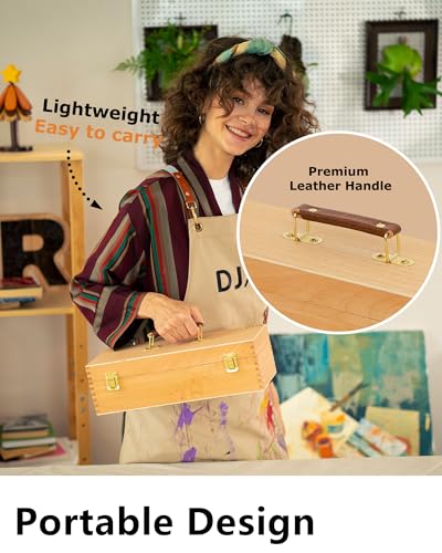 DJAR Multi-Function Artist Tool Box with Locking Clasps, Removable Tray Wooden Art Supply Box for Brushes, Pencils, Erasers,Artist Supplies Storage Organizer, Natural - color: Natural