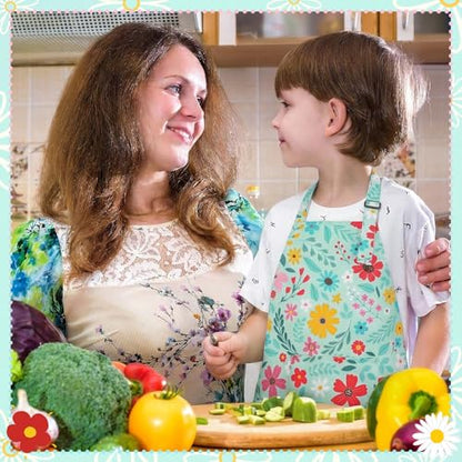 2 Pack Kids Apron, Cute Cooking Aprons, Waterproof Art Apron with Pockets, Toddler Painting Artist Apron Adjustable - color: Daisies and Flowers, size: 45*62cm