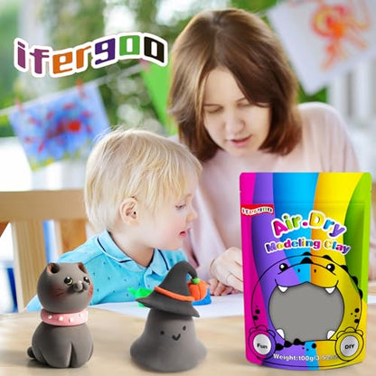 ifergoo Gray Air Dry Clay, DIY Creative Modeling Clay for Kids, Super Light Magic Foam Clay for Kids Age 3-12, Soft, No-Sticky & Non-Toxic, Molding Clay for School Art & Craft Project(Gray 100g/3.5oz) - color: Gray/100g