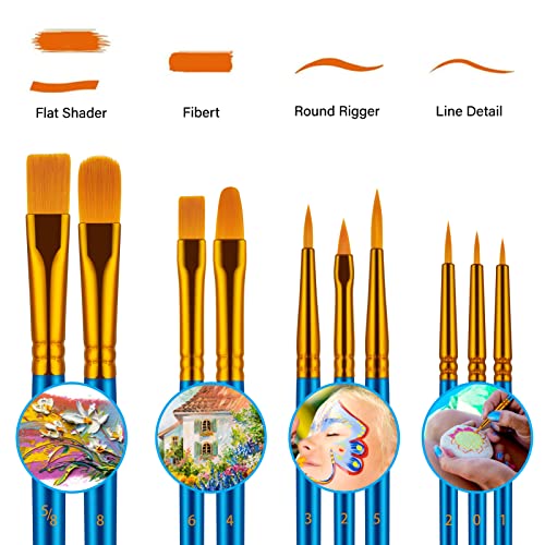 Paint Brushes Set for Acrylic Painting, 20 Pcs Oil Watercolor Acrylic Paint Brush, Artist Paintbrushes for Body Face Rock Canvas, Kids Adult Drawing Arts Crafts Supplies, Blue | Acrylic Painting, Oil Watercolor, Body Face Rock Canvas, Artist Paintbrushes,