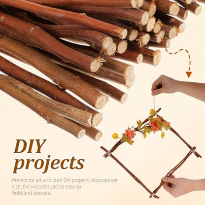 50 PCS Wood Log Sticks for Crafts,12 Inch DIY Twigs Sticks Natural Unfinished Wood Branches for Rustic Home Decor Fairy Gardens School Projects Photo Props - 0.4" Diameter Round Twigs