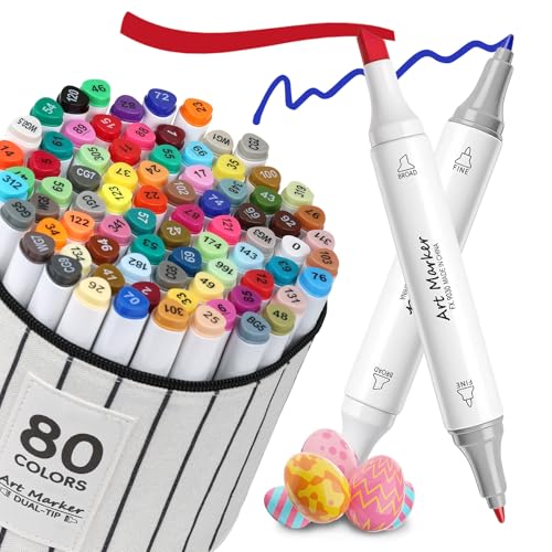 IONSGAKO 80 Colors Alcohol Markers Set,Dual Tip Coloring Markers for Adult | Markers Coloring Books No Bleeding, Art Markers for DIY Crafts Art Supplies Easter Gift Drawing Wood, Fabric, Canvas, Glass - color: 80 Colors