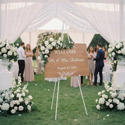 MXG Portable Folding Metal White Display Easel Stand for Sign, Painting & Poster, 66" Height Adjustable Acrylic Sign Holder with 4 Clips for Wedding, Office, Art Exhibition & Classroom - color: White