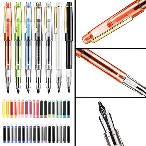 Calligraphy Set Fountain Pens 7 Different Size Nibs and 36 Assorted Ink Cartridges Kit for Calligraphy Lettering - Complete Easy Learning Set for Beginners F736