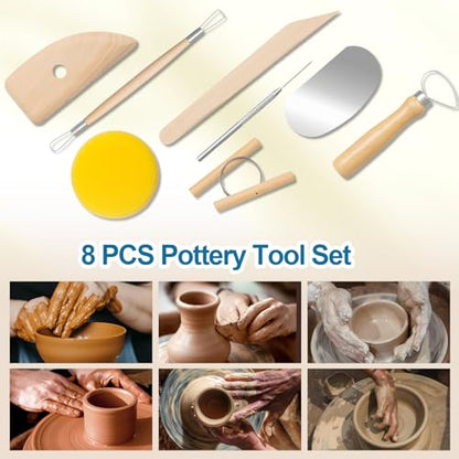 Amrules Clay Tools Kit, 8 PCS Pottery Tools, Practical Polymer Sculpting Tool Kit, Air Dry Clay Tool Set Suitable for Adults, Pottery Craft, Dotting, Drawing, Modeling, Shaping - color: Lightyellow-8Pcs