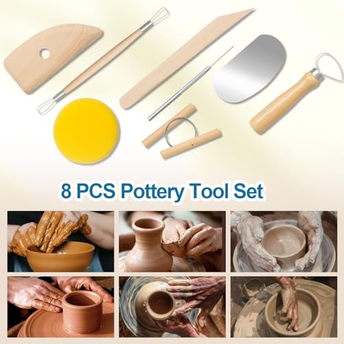 Amrules Clay Tools Kit, 8 PCS Pottery Tools, Practical Polymer Sculpting Tool Kit, Air Dry Clay Tool Set Suitable for Adults, Pottery Craft, Dotting, Drawing, Modeling, Shaping - color: Lightyellow-8Pcs