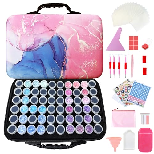 Muzagroo Art Diamond Painting Storage Containers Diamond Art Storage Case with Accessories and Tools Portable Shockproof 60 Slots Organizer Case for Diamond Painting Kits Standard Set (Pink) - color: Pink-Standard Set, size: 60 Jars