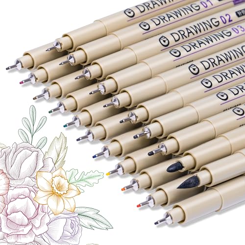 21 Pack Fineliner Pens, 10 Size Black Felt Tip Pens 11 Color Pens Set 0.45mm Micro Drawing Markers, Technical Calligraphy Pen Waterproof No Bleed Pen for Bible, Journaling, Illustration - color: 21 Pack