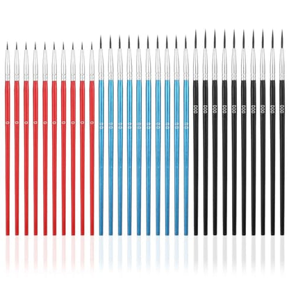 30 Pcs Fine Tip Paint Brush Set, Micro Miniature Paint Brushes (#0, #00, #000) - Tiny Round Liner Brush for Model Figurines, Scale Models, Paint by Numbers, Acrylic, Watercolor, Detailing Crafts
