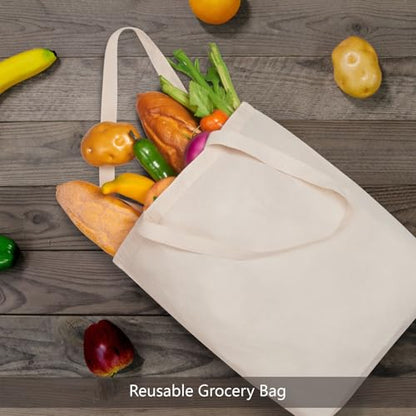 TOPDesign 24-Pack Cotton Tote Bags with 4" Gusset, 15"x16"x4" Economical Lightweight Reusable Grocery Shopping Cloth Bags, Bulk Blank Plain Totes for DIY, Vinyl, Sublimation, Gift (Natural) - color: Natural