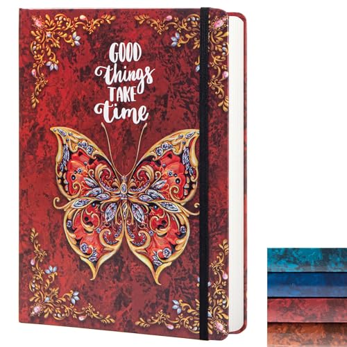 B5 Hardcover Journal for Women & Men -Butterfly Aesthetic Lined Notebook | 192 Pages Thick 80gsm Paper Writing Journal for Office, School, Travel Notes & Gift-9" x 6.9 - color: Red