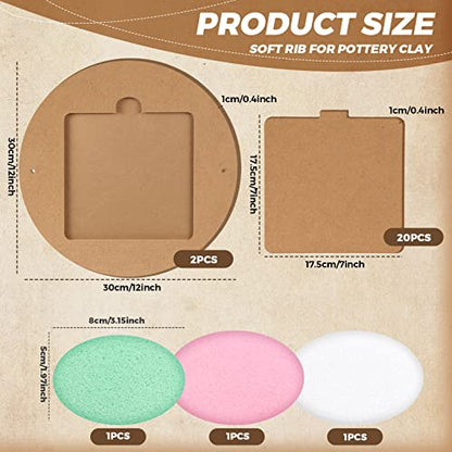 Pinkunn 22 Pcs Bat System for Pottery Wheel Clay Pottery with Removable Inserts 2 Pack 12'' Round Outer and 20 Pack 7'' Square Inner Bat with 3 Sponge for Potters Clay Artist