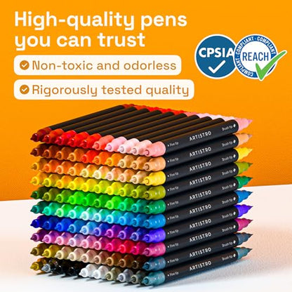 ARTISTRO 100 Acrylic Glass Paint Markers - Paint Pens for Glass Marking, Rock Painting, Ceramic, Wood, Fabric, DIY, Craft, Canvas - Art and Craft Supplies for Adults, Teens, Kids (Brush + Fine Tips) - style: Dual Tip Brush + Fine