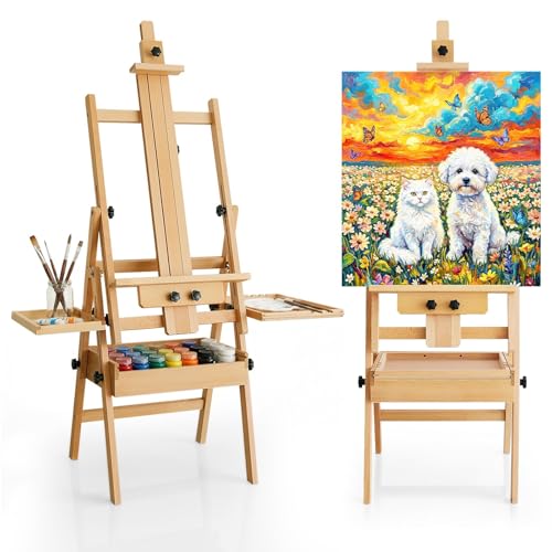 Beech Wood Art Easel for Painting, Wooden Painting Easel Stand for Painting,H-Frame Art Easel for Adult Artist Studio,Adjustable Paint Easel with Tray,Standing Paint Easel for Canvas - style: Next Generation Easel – Natural Beech Wood