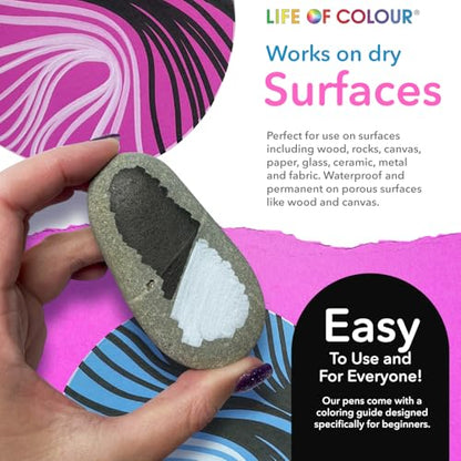 Life of Colour Black & White Brush Tip Acrylic Paint Pens | Permanent Black & White Acrylic Paint Pens for Detailing, Lettering, Ceramics, Canvas, Rocks & Creative Crafts. - style: Black and White Brush Tips