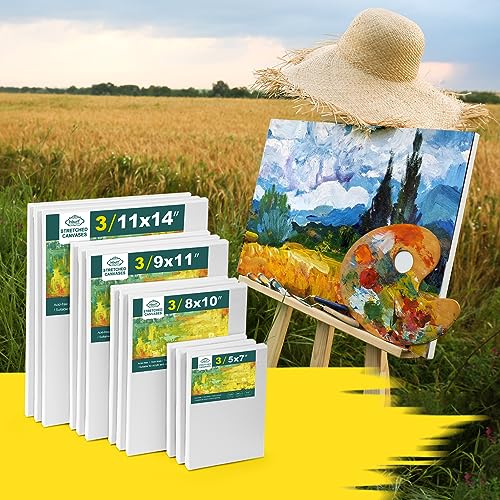 Inburit 12 Pack Canvas for Painting with 11x14, 9 x12, 8x10, 5x7 (3 of Each) Blank Primed Stretched Canvases for Oil, Acrylic & Others, Multi Size Set for Artist, Student and Beginners - size: 12PCS+(4sizex3)