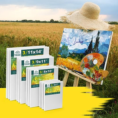 Inburit 12 Pack Canvas for Painting with 11x14, 9 x12, 8x10, 5x7 (3 of Each) Blank Primed Stretched Canvases for Oil, Acrylic & Others, Multi Size Set for Artist, Student and Beginners - size: 12PCS+(4sizex3)