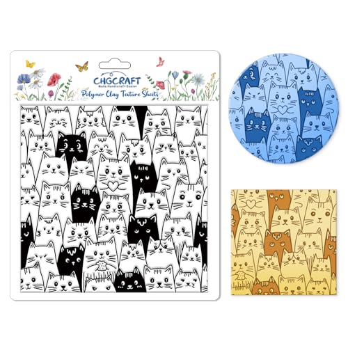 CHGCRAFT Cat Heads Polymer Clay Texture Sheets Seamless Pattern Silicone Texture Stamp Clay Texture Mat Modeling Pattern Pad Sheets for Jewelry and Earrings Tools, 5.5x5.5 inch - style: Cat Heads