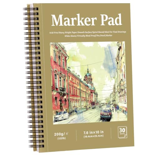 30 Sheets Hardcover Marker Paper Pad, 7.6x10in Alcohol Marker Paper Sketch Pad, 122lb/200gsm Heavyweight Spiral Sketch Book, Painting Coloring Drawing Paper for Beginners Artists Ideal Gift - size: 7.6×10 Inch (30 Sheets)