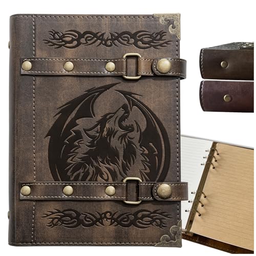 DUROTAN DND Notebook Wolf Journal For Men Women - 400 pages | Vintage Leather Notepad Notebook Diary D&d GM Gifts Dungeons And Dragons Accessories(7-Khaki-Wolf) - color: 7-Khaki-Wolf
