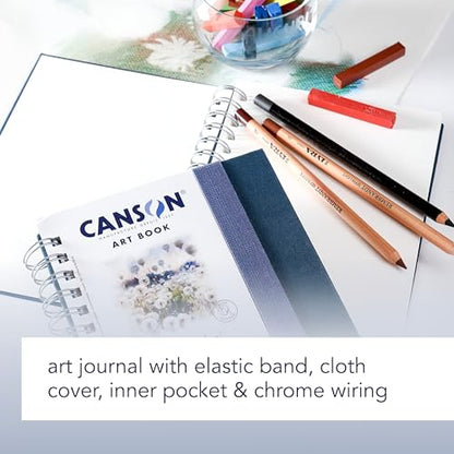 Canson Mi-Teintes White Art Book, 5.8x8.3 inches, 80 Sheets, Blue Cloth Hardcover, Side Wire - Professional Artist Notebook for Sketching, Drawing - style: Spiral
