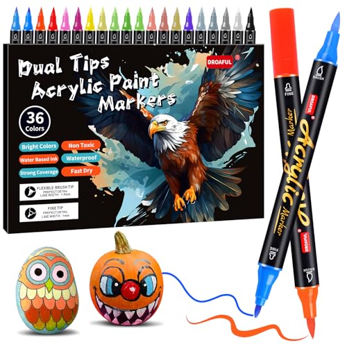 Acrylic Paint Pens Markers, 36 Colors Dual Tips Waterproof Paint Markers For Rock Painting, Fabric, Metal, Glass, Wood, Canvas, Ceramic, Plastic, Non-Toxic & Odor, Premium Art And DIY Craft Supplies