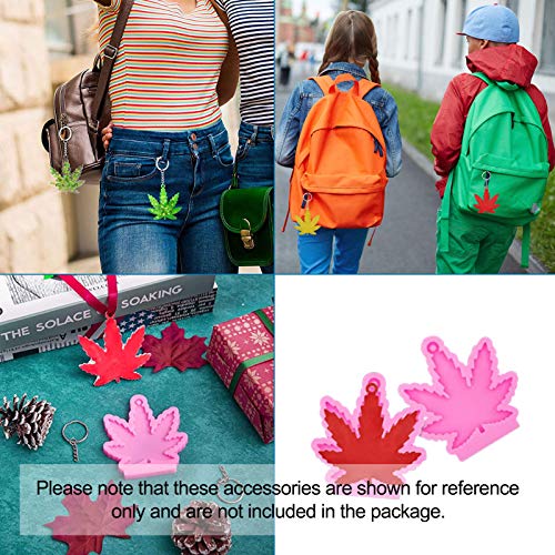 Craftdady 7pcs Key Chain Pendant Silicone Molds Maple Leaf Butterfly Ribbon Heart Cross Cactus Resin Casting Molds with Key Rings Jump Rings for Keychain Jewelry Craft Making - color: Pink