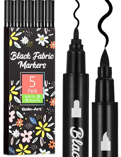 Gain-Art Black Fabric Markers, Dual-Tip Fabric Markers Permanent for Clothes, Non-Toxic Fabric Paint Pens for Personalizing Shirts Bags Hats Canvas, and Textiles