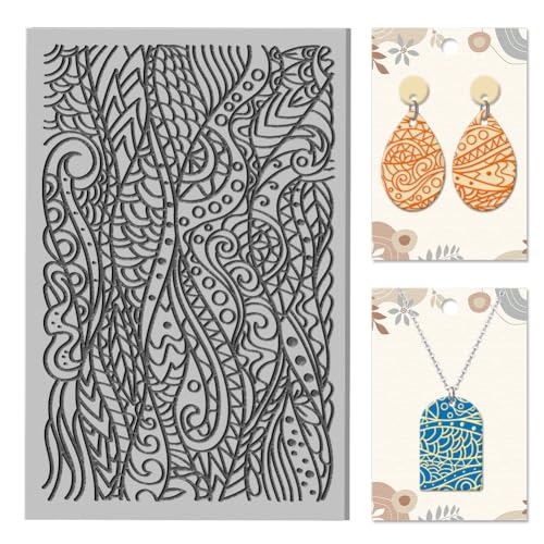 CHGCRAFT Ocean Wave Clay Texture Mat Bohemian Clay Modeling Pattern Pad Line Art Plant Texture Sheets for Polymer Clay Making Earrings Jewerly Tools, 4×2.6 inch - style: Ocean Wave