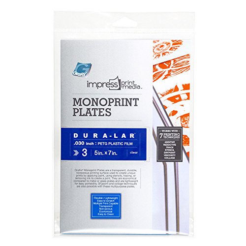 Grafix Impress Print Media Monoprint Plate – 5" x 7”, Pack of 3 – Transparent, Lightweight, Non-Porous .030” Dura-Lar Monoprinting Surface, Economical Alternative to Metal or Glass Plates - size: 5" x 7", style: Clear, Pack of 3