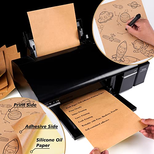 Kraft Sticker Paper Labels,Full Sheet Printable Sticker Letter Paper Label 8.5" x 11" Self-Adhesive DIY Craft Project Labels for Laser & Inkjet Printer(30 Sheets)