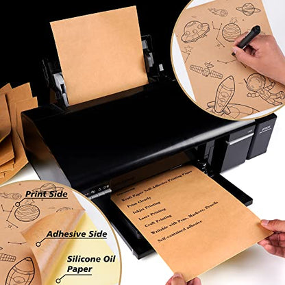 Kraft Sticker Paper Labels,Full Sheet Printable Sticker Letter Paper Label 8.5" x 11" Self-Adhesive DIY Craft Project Labels for Laser & Inkjet Printer(30 Sheets)