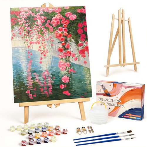OLDEGG Rose Flower Canal Framed Paint by Numbers Kit for Adults,DIY Acrylic Painting By Numbers Set with Complete Art Supplies,1Pack Paint by Numbers Kit for Adults Home Wall Decor Art Gift 12x16inch - color: Rose Flower-1Pack