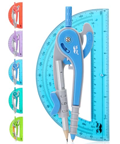 Mr. Pen- Geometry Compass and Protractor Set, 6 Inch Compass | 6 Inch Protractor, Drawing Tool for School, Clear Plastic, Easy Grip, Precision Design for Math, Art, Drafting, Architecture - color: Blue, size: 1 Set
