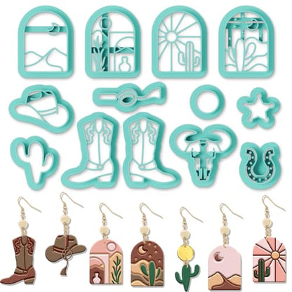 ORIGACH 13 Pcs Western Cowboy Polymer Clay Cutters Set Earring Clay Cutter DIY Craft Supplies for Earring and Jewelry Making - style: Western Cowboy