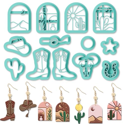 ORIGACH 13 Pcs Western Cowboy Polymer Clay Cutters Set Earring Clay Cutter DIY Craft Supplies for Earring and Jewelry Making - style: Western Cowboy